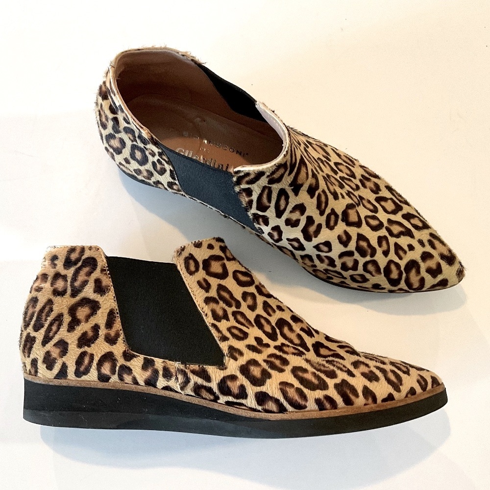 FABIO RUSCONI Italy Animal Print Calf Hair Pointed Toe Booties Size 7 EU 37
